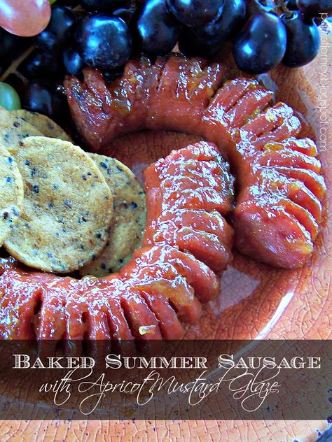 Summer Sausage Apricot, Cold Sausage Recipes, Baked Summer Sausage, Baked Summer Sausage Appetizer, Summer Sausage Recipes Appetizers, Recipes With Summer Sausage, Summer Sausage Charcuterie Board, Summer Sausage Appetizers, Family Appetizers