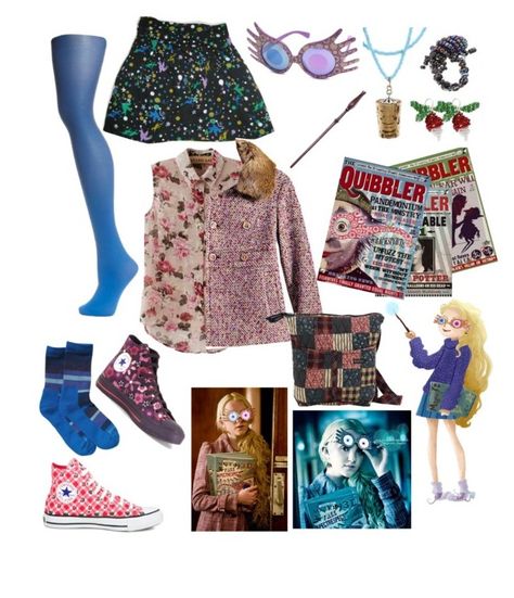 "Luna lovegood's outfit" by mayaxg on Polyvore Luna Lovegood Clothes, Luna Lovegood Outfits, Luna Lovegood Costume, Harry Potter Kostüm, Harry Potter Halloween Party, Stile Harry Potter, Harry Potter Cosplay, Harry Potter Style, Harry Potter Halloween