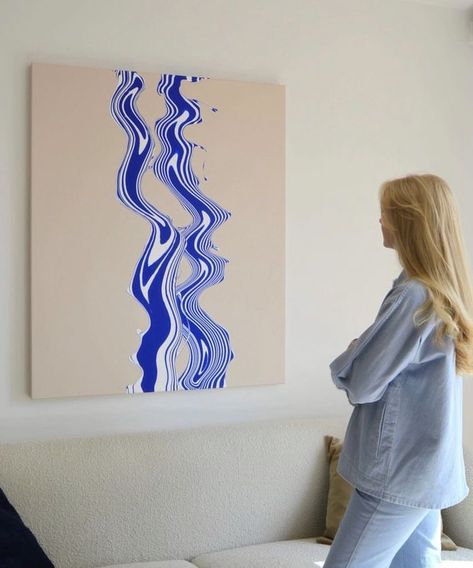 Modern Aesthetic Painting Ideas, Aesthetic Canvas Painting For Bedroom, Apartment Canvas Painting, Blue Painting Aesthetic, Blue Aesthetic Painting, Contemporary Art Aesthetic, Aesthetic Abstract Art, Canvas Painting Ideas For Beginners, Painting Ideas For Beginners