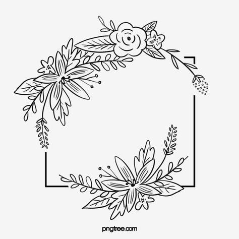 Plant Border Ideas Drawing, Wedding Flowers Drawing, Plant Border Drawing, Tattoo Borders, Flower Border Drawing, Floral Wreath Drawing, Plant Border, Leaves Frame, Flower Braids