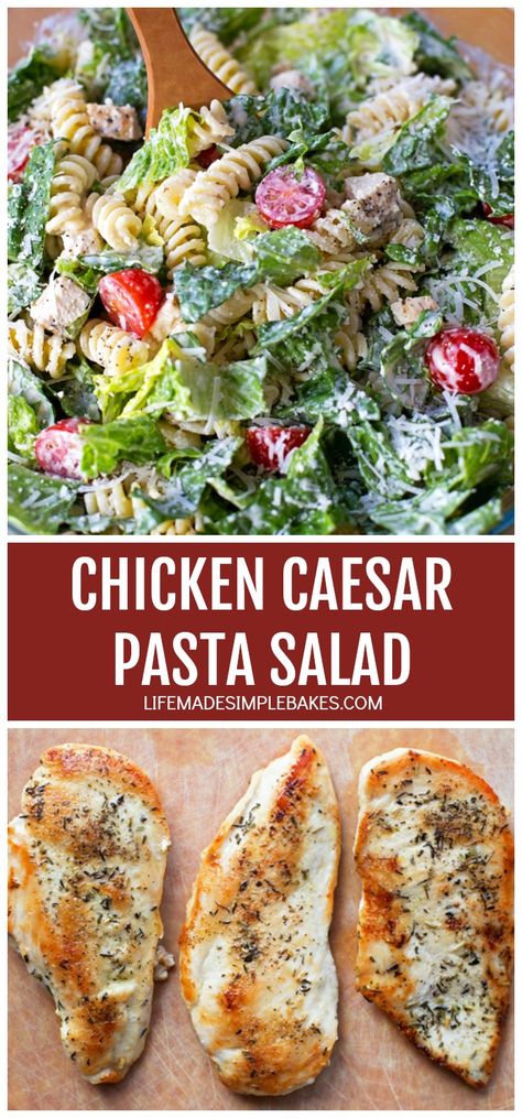 This tangy, creamy chicken caesar salad is perfect for summer! It's light, flavorful, and filling! #chickencaesarsalad #caesarsalad #chickensalad #tangychickensalad #creamycaesarsalad Romane Lettuce Recipes, Orzo Arugula Salad, Orzo Arugula, Dinner Ides, Chicken Caesar Pasta, Sheet Pan Chicken Fajitas, Caesar Pasta Salad, Caesar Pasta, Chicken Caesar Pasta Salad