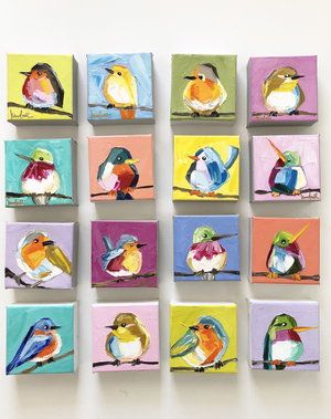 Canvas Painting Ideas Birds, Painted Birds Acrylic Easy, Small Birds Painting, Mini Canvas Bird Paintings, June Inspiration, Abstract Bird Painting Contemporary Art, Mini Pictures, Vendor Market, Hattiesburg Mississippi