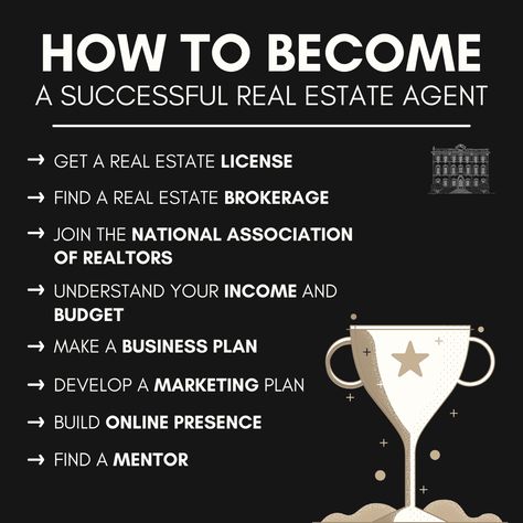 How to become a successful real estate agent  - get a real estate license - find a real estate brokerage - join the national association of realtors - understand your income and budget - make a business plan -develop a marketing plan - build online presence - find a mentor  #CostaBlancaNort  #DreamHome  #RealEstate  #Property  #HomeBuyers  #Investment  #LuxuryLiving  #BeachfrontProperty  #RetirementHome  #MediterraneanLiving  #Spain  #Expats  #InternationalLiving  #HomeSweetHome  #ParadiseFound  #DreamComeTrue Real Estate Agent Business Plan, Make A Business Plan, Successful Real Estate Agent, Real Estate Investing Rental Property, Real Estate Business Plan, Real Estate Terms, Real Estate Infographic, Making A Business Plan, Real Estate School