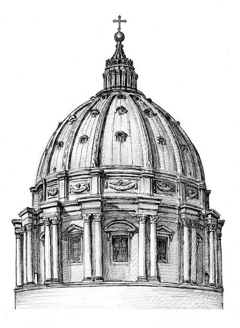 Vatican Rome, St Peters Basilica, St Peters, St Peter, Ink Drawing, Pen And Ink, Rome, Sketch, Pen