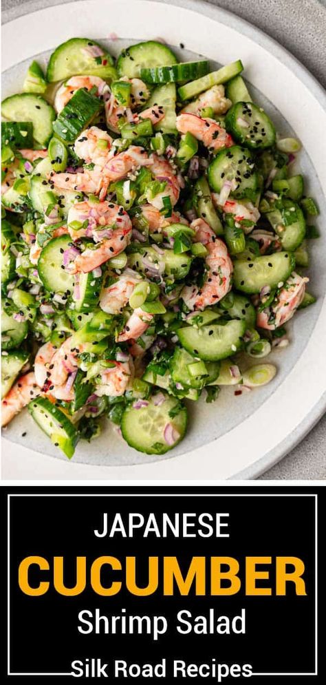 Sunomono salad is a healthy, refreshing, sweet and sour cucumber dish. Make this recipe for shrimp cucumber salad for a light dinner! Sunomono Salad, Main Entree Recipes, Recipe For Shrimp, Salad Shrimp, Prawn Salad, Asian Inspired Dishes, Health Guru, Shrimp Salad, Light Dinner