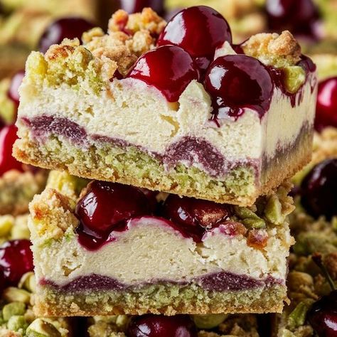 Optimal Recipes Cherry Cheesecake Bars, Optimal Recipes, Cherry Pistachio, Pistachio Cheesecake, Baileys Cheesecake, Cheesecake Bar Recipes, Cherry Desserts, Cherry Cheesecake, Summer Dessert Recipes