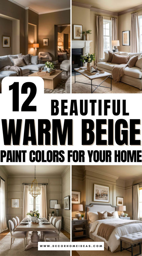 Create a warm, inviting atmosphere with these 12 cozy beige paint colors that bring subtle elegance to any room. This guide shares the top shades and their brand names, each designed to add depth and warmth. Find your perfect beige hue to enhance comfort and style in your home. Best Beige Bedroom Color, Behr Tan Colors, Living Room Beige Paint Color Ideas, Colors Like Accessible Beige, Decor For Tan Walls, Beige Wall With Accent Wall, Rooms With Beige Walls, Beige Paint For Bedroom, Sand Beige Color Palette