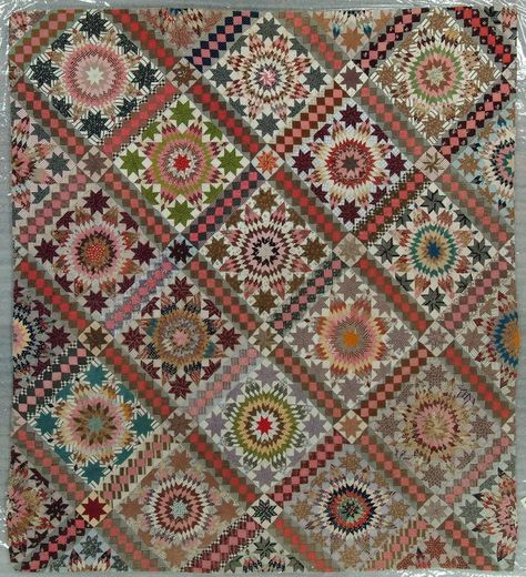 Grand Rapids Public Museum Collections : Artifact : Pieced Quilt, Stars Upon Stars [196945] Stars Quilt Pattern, Traditional Quilt Patterns, Vintage Quilts Antiques, Lone Star Quilt, Stars Quilt, Basket Quilts, Laundry Basket Quilts, Quilt Care, Basket Quilt