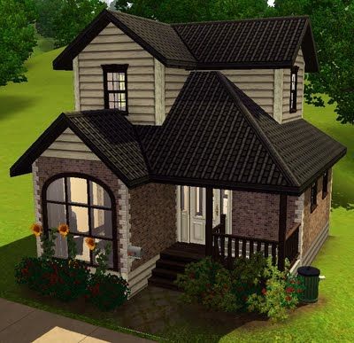 This one's for couples. It's a two story house, it's the only way there would have been room for a bedroom and a bathroom, doing that also b... Small Two Story House, Sims 3 Houses Ideas, Sims 2 House, Starter House, Die Sims 4, Sims Houses, Sims 4 House Plans, Sims 4 House Building, Two Story House