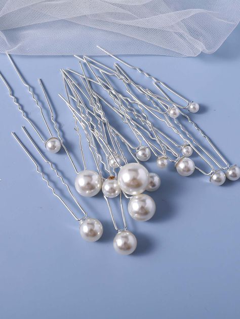 18pcs Faux Pearl Decor Elegant Bridal Hair Pin For WeddingI discovered amazing products on SHEIN.com, come check them out! Pearl Hairpin, Bridal Hair Pins Pearl, Bridal Headwear, Princess Tiara, Pearl Hair Pins, Multi Layer Necklace, Hair Decorations, Hair Wear, Bridal Hair Pins