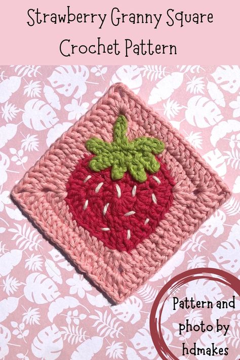 Strawberry granny square crochet pattern Strawberry Granny Square, Square Crochet Pattern, Granny Square Crochet Patterns Free, Crochet Strawberry, Crochet Square Patterns, Square Crochet, Granny Squares Pattern, Fun Crochet Projects, Granny Square Crochet Pattern