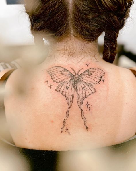 Tattoos • Instagram Moth Tramp Stamp, Luna Moth Tattoos, Luna Moth Tattoo, Moth Tattoos, Moth Tattoo Design, Tattoos Instagram, Lunar Moth, Joker Tattoo, Moth Tattoo