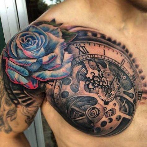 125 Best Tattoo Ideas For Men (2021 Guide) Rose Chest Tattoo, Tato 3d, Font Tato, Tatuagem Masculina Pequena, Small Chest Tattoos, Rose Tattoos For Men, Cool Chest Tattoos, Pieces Tattoo, Chest Piece Tattoos