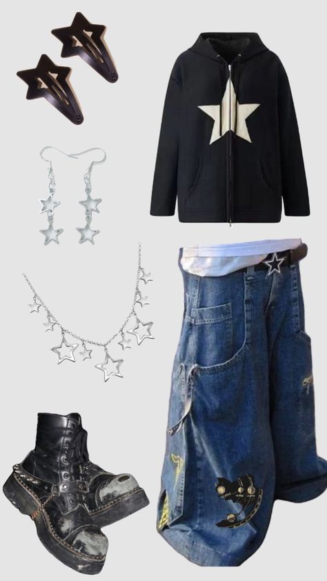 Star Fashion Aesthetic, Y2k Star Outfit, Star Inspired Outfits, 2010s Grunge, Star Outfit Aesthetic, Star Boy Outfit, Star Themed Outfits, 6th Grade Outfits, Star Grunge