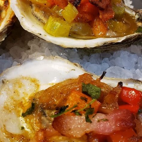 Oysters Casino with Bacon Recipe Oysters Casino, Clams Casino, Bacon Recipe, Shellfish Recipes, Seafood Dinner, Bacon Recipes, Sea Food, Old Recipes, How To Squeeze Lemons