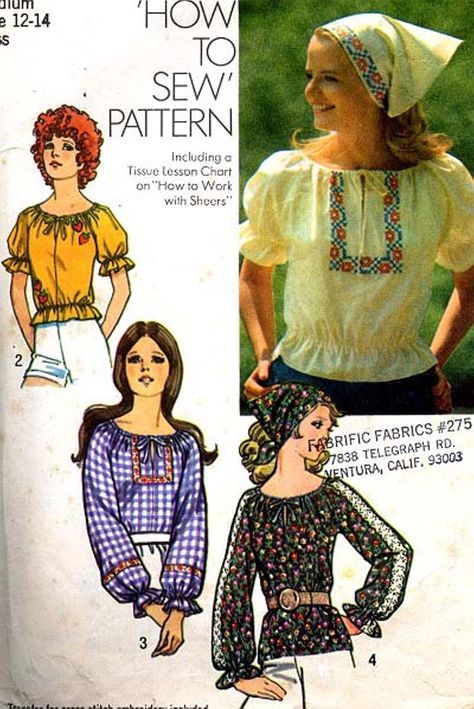 Peasant Top Pattern, Peasant Blouses Pattern, 1970s Fabric, Simplicity Patterns Vintage, 1970s Sewing Patterns, Blouse Pattern Sewing, Top Sewing Pattern, Simplicity Sewing, Simplicity Sewing Patterns