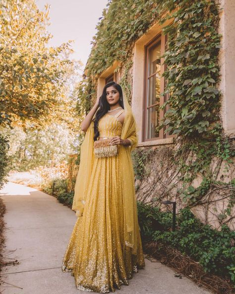 One Shoulder Choli, Mustard Yellow Lehenga, Golden Lehenga, Sequin Lehenga, Flared Skirts, Yellow Lehenga, Yellow Ombre, Indian Wedding Jewelry, Indian Outfit