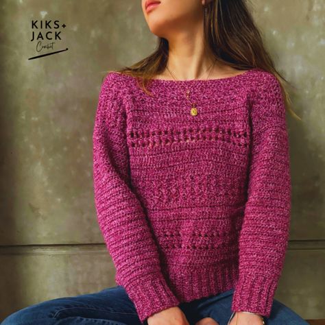 Raspberry Heather Simple Textured Crochet Sweater Crochet Sweater Free, Textured Crochet, Crochet Jumper, Crochet Sweater Pattern Free, Modern Crochet Patterns, Simple Sweaters, Simple Texture, Crochet Tops Free Patterns, Crochet Style