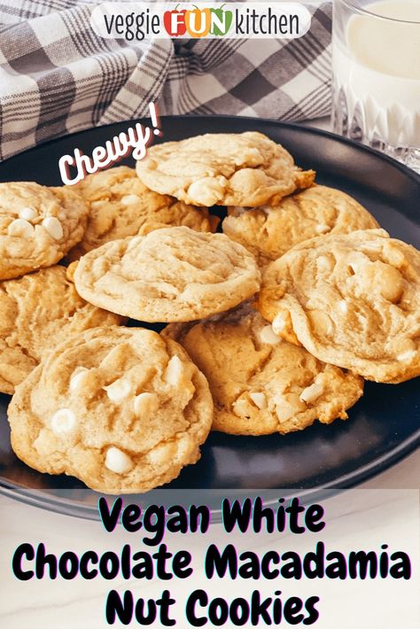 You'll love these delicious vegan white chocolate macadamia nut cookies, boasting a perfect balance of softness and chewiness. Crafted without animal products, these cookies feature vegan white chocolate chips generously scattered amid chunks of roasted macadamia nuts. Each bite delivers a harmonious blend of textures, with the sweetness of the white chocolate complementing the rich, buttery flavor of the macadamia nuts. Enjoy a delectable vegan twist on a classic favorite, where vegan ingredien Vegan White Chocolate Macadamia Cookies, White Chocolate Macadamia Nut Cookies, Vegan Macadamia Nut Cookies, White Macadamia Nut Cookies, Cookies Macadamia, White Chocolate Chip Macadamia Nut Cookies, Dairy Free White Chocolate, White Chocolate Macadamia Cookies, Chocolate Macadamia Nut Cookies