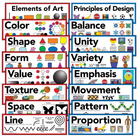 Elements of Art & Principles of Design Mini Poster Set - Elementary Art Resources Variety Drawing, Art Principles Of Design, Perspective In Art, Art Principles, The Principles Of Design, Elements And Principles, Learning Shapes, Principles Of Art, Principles Of Design