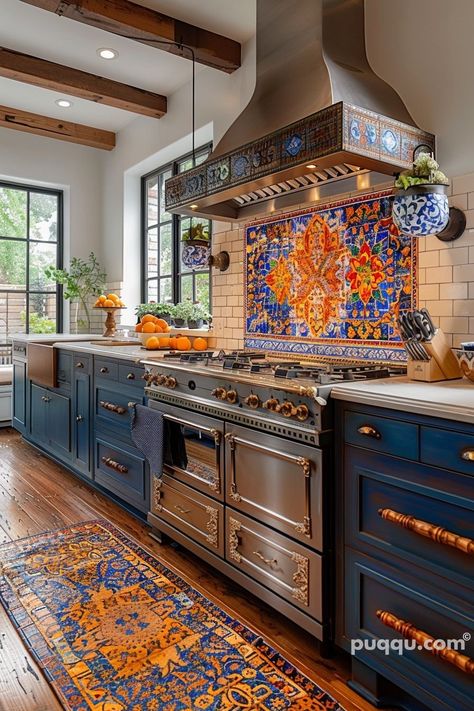 Mexican Tile Kitchen Ideas for Vibrant Spaces - Puqqu Spanish Inspired Kitchen, Mexican Tile Kitchen, Spanish Style Kitchen, Cozy Breakfast Nook, Mexican Kitchens, Handcrafted Tile, Mexican Tile, Hacienda Style, Spanish Design