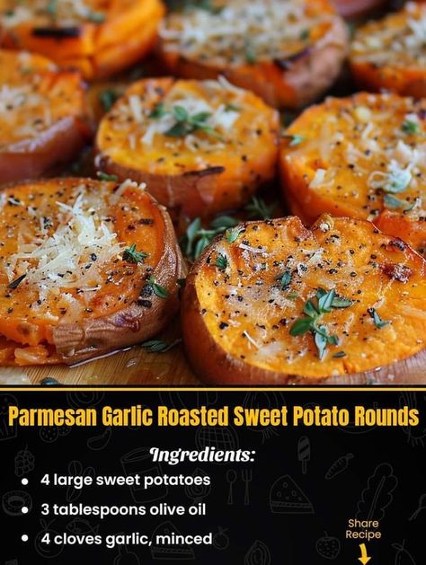 Grandma’s Favorite Recipes | Parmesan Garlic Roasted Sweet Potato Rounds | Facebook Valerie Bertinelli Recipes, Sweet Potato Rounds, Potato Rounds, Roasted Sweet Potato, Valerie Bertinelli, Roasted Sweet Potatoes, Sweet Potatoes, Good Eats, Garlic Cloves