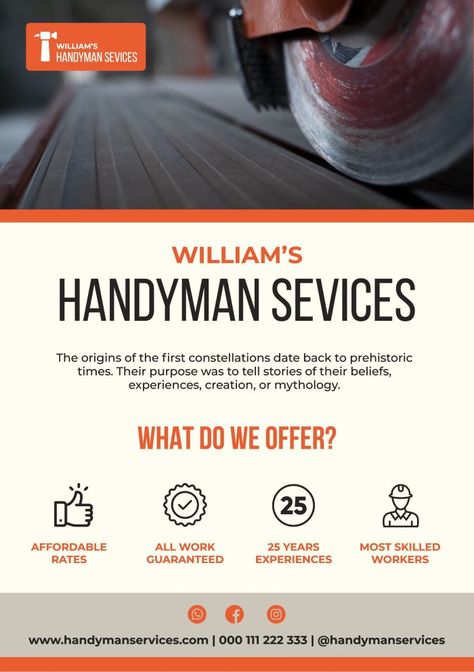 Handyman Business, Handyman Services, Business Offer, Free Graphic Design, Business Design, Flyer Template, To Tell, Repair, Graphic Design