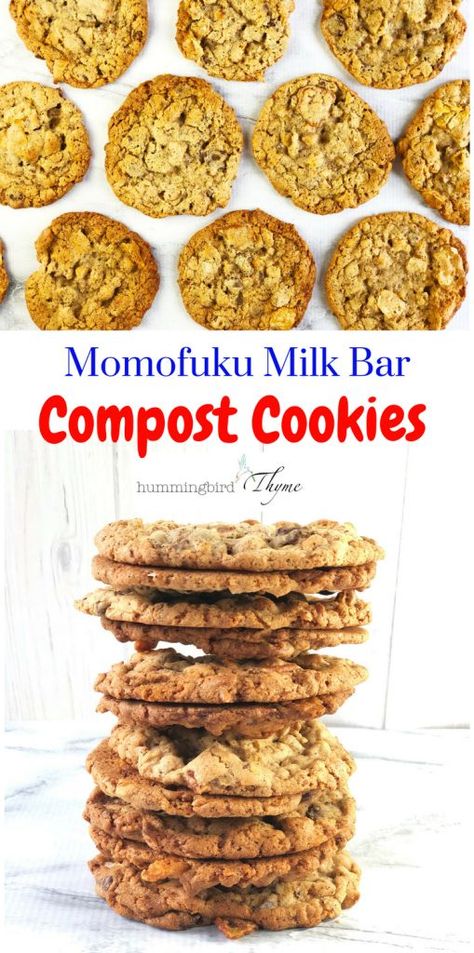 My new favorite cookie, MilkBar’s Compost Cookie, has bits of chocolate and butterscotch chips, graham cracker crust, potato chips and pretzels. Truly ADDICTING! #compostcookies #cookierecipe #milkbar #sweetnsalty #yesplease #hummingbirdthymedotcom Macaroons Cookies, Compost Cookies, Momofuku Milk Bar, Toffee Chips, Salted Nuts, Thyme Recipes, Suga Suga, Impressive Recipes, Cracker Crust