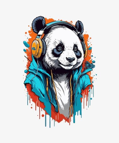 Illustration of a geek panda with headph... | Premium Vector #Freepik #vector #panda-vector #panda-illustration #panda-cartoon #panda-print Panda Wall Art, Panda Artwork, Panda Illustration, Tshirt Printing Design, Panda Art, Animal Graphic, Vector Artwork, Digital Sticker, Textile Prints