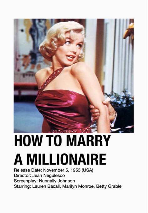 How To Marry A Millionaire Poster, Marylin Monroe Movies, Fashion Movies To Watch, 1950s Movies, Cool Movies, Romcom Movies, Marilyn Monroe Movies, Movies To Watch Teenagers, Film Recommendations