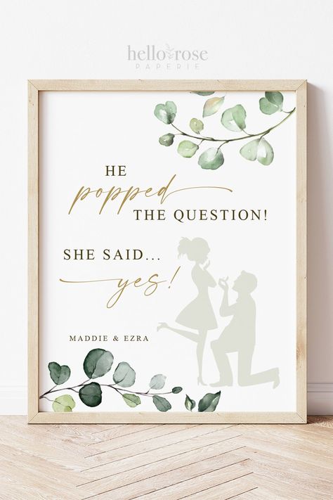 He Popped the Question She Said Yes Printable Personalized Sign . Wedding Bridal Shower Bachelorette . Greenery Eucalyptus . PDF Download G2 #etsy #personalizedsign #greeneryeucalyptus #customgreenerysign #customsignagepdf #welcomecustomsign #personalizedwelcome #hepoppedthequestionshesaidyes #bridashowersign #weddingsign #bacheloretteparty #hensparty He Popped The Question, Popped The Question, Bridal Shower Inspiration, Hens Party, Printable Bridal Shower Games, She Said Yes, Custom Signage, Bridal Shower Signs, Pretty Party