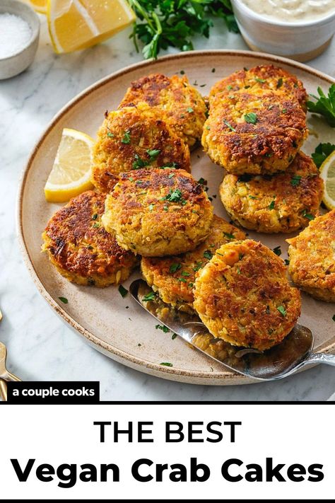 These crispy, crave-worthy vegan crab cakes are truly amazing! They will wow eaters of any diet. Serve them up with tartar sauce as a deliciously fun plant-based dinner or appetizer! #vegancrabcakes #vegan #crabcakes #plantbased #vegandinner #plantbaseddinner #veganappetizer #appetizer #plantbasedappetizer #vegantartarsauce #easyvegandinner #vegandinnerideas #plantbaseddinnerideas Plantbased Dinner, Vegan Crab Cakes, Vegan Crab, Hearts Of Palm, Vietnam Food, Couple Cooking, Easy Vegan Dinner, Easy Party Food, Tartar Sauce