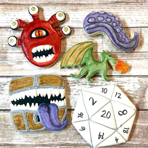 Dungeons And Dragons Cookies, Dnd Cookies, Dnd Night, Mimic Chest, Ugly Sweater Cookie, Dungeons And Dragons Gifts, Dragon Cookies, Giant Chocolate, Beast Creature