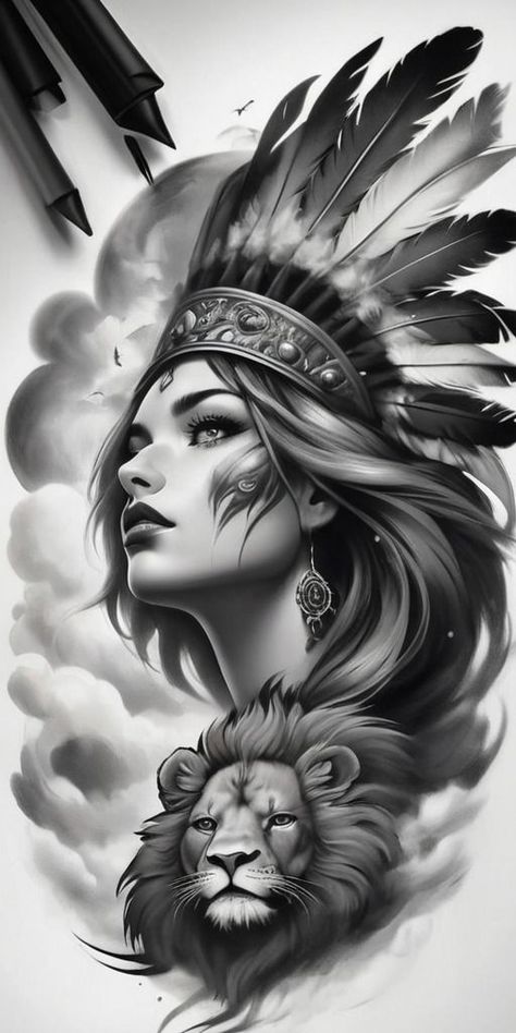 Indian Chief Tattoo, Indian Women Tattoo, Pics Of Animals, Native American Tattoo Designs, Female Warrior Tattoo, Native American Drawing, Native American Tattoo, Native American Tattoos, Native American Warrior