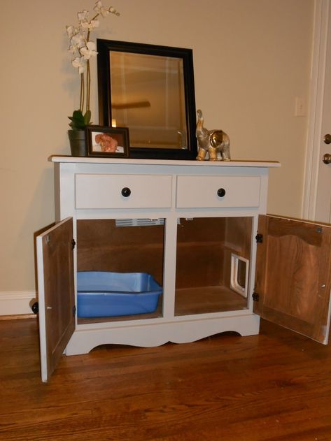 Cat Litter Box Cabinet, Litter Box Cabinet, Hidden Litter Boxes, Fun Room, Box Cabinet, Cabinet With Drawers, Fun Furniture, Cat Box, Charity Event