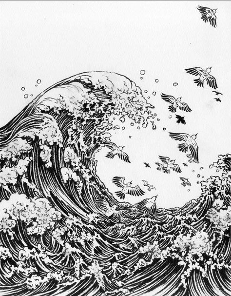 Wave Photos, Yuko Shimizu, Wave Drawing, Tomura Shigaraki, School Of Visual Arts, Waves Tattoo, Ink Illustrations, Pen Art, Chiaroscuro