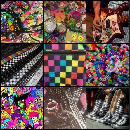 Rainbow Punk Aesthetic, Punk Kandi, Emo Moodboard, Scene Moodboard, 2000s Scene Aesthetic, 2000s Scene Fashion, Alternative Stickers, Scene Belt, Emo Scene Aesthetic