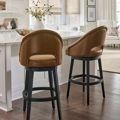 Aiken Low Back Swivel Bar & Counter Stool | Grandin Road Counter Stools With Backs, Grey Hardwood, Stools For Kitchen Island, Bar Stools With Backs, Swivel Counter Stools, Counter Bar, Stools With Backs, Leather Bar Stools, Grandin Road