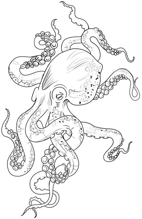 Large Tattoo Stencil, Octopus Sketch, Voodoo Doll Tattoo, Octopus Tattoo Sleeve, Squid Tattoo, Starfish Tattoo, Octopus Coloring Page, Chicanas Tattoo, Octopus Drawing