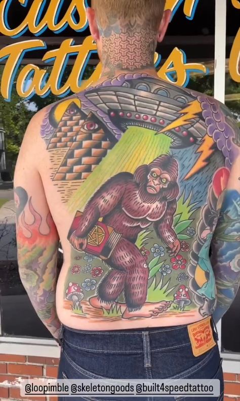 Traditional Sasquatch Tattoo, Big Foot Tattoo, Sasquatch Tattoo, Cryptid Tattoo, Bigfoot Tattoo, Wine Tattoo, Meaning Tattoos, Traditional Tattoo Sleeve, True Tattoo