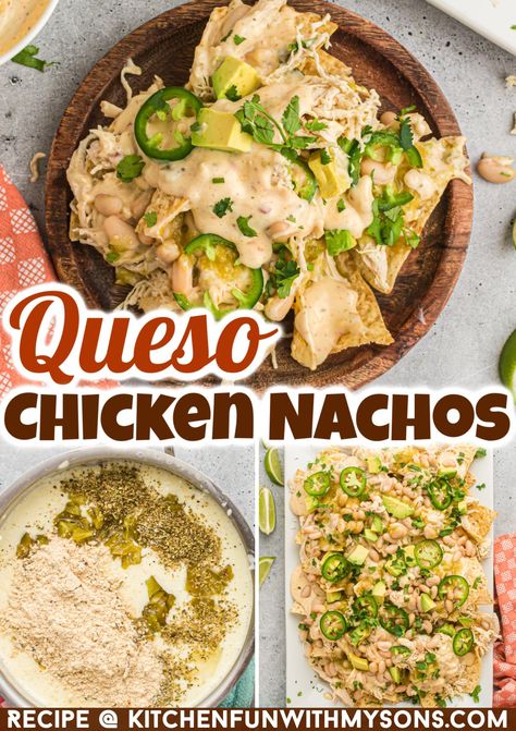 Loaded with queso, chicken, white beans, and green chiles, these Chicken Nachos pack a hearty and flavorful punch that's perfect for game day. White Chicken Nachos, Fun Food Ideas For Kids, Shredded Chicken Nachos, Queso Chicken, Fun Food Ideas, Bean Nachos, Chicken Nachos Recipe, Green Chili Recipes, Spring Appetizers