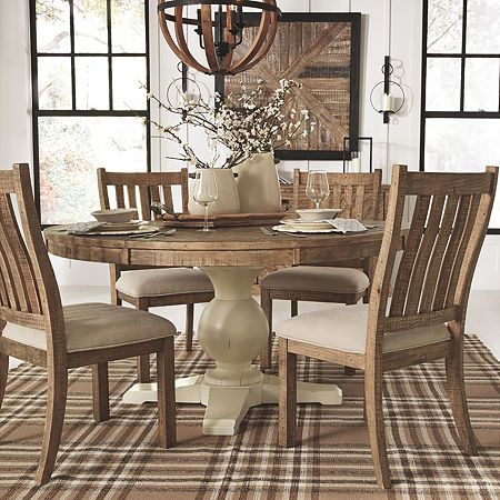 Signature Design by Ashley Reyna 2-pc. Side Chair Brown Dining Chairs, Farmhouse Dining Rooms Decor, Round Dining Room Table, Dining Room Remodel, Round Dining Room, Rustic Dining Room, Chair White, Farmhouse Dining Room, Small Dining