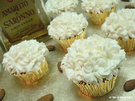 Amaretto Cream Cheese Frosting, Amaretto Cupcakes Recipe, Amaretto Frosting, Amaretto Cupcakes, Alcoholic Cupcakes, Cupcake Arrangements, Amaretto Cake, Yellow Cupcakes, Stick Butter