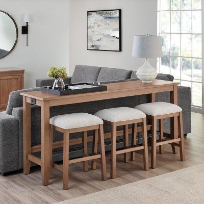 Table For Behind The Couch, Behind Sofa Table With Stools, Table And Chairs Behind Couch, Basement Bar Table Behind Couch, Sofa Table With Stools Behind Couch, Table Behind Sectional Couch, Diy Sofa Table Behind Couch With Stools, Couch Table With Stools, Sofa Table Behind Couch With Stools