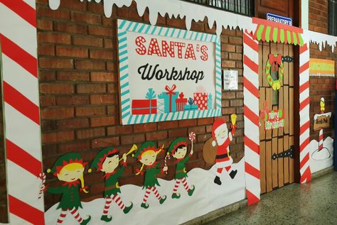 My Christmas Decoration at School! 🎄🎁 Santa’s Workshop Hallway Decorations, Santa’s Toy Shop Decorations, Santas Workshop Hallway Decorations, Santa’s Workshop Decorations Office, Christmas Classroom Decorations Ideas, Santas Workshop Door Classroom, Santas Workshop Decorations School, Santa Workshop Door Decorations, Santas Workshop Door Decoration