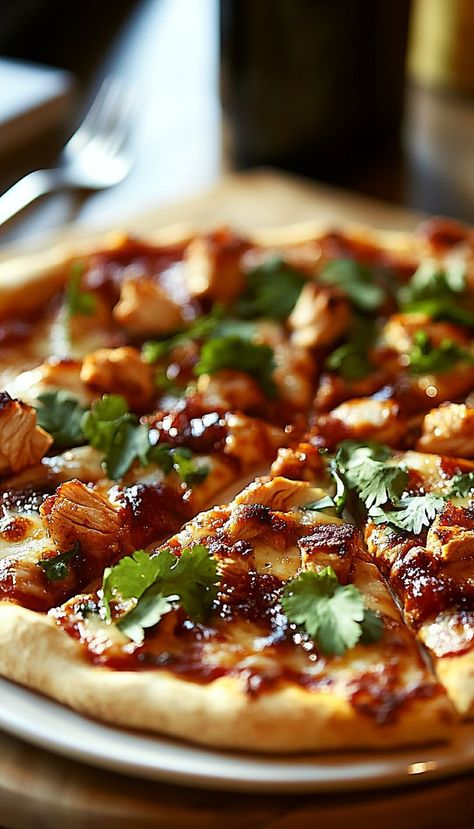 Add some excitement to your pizza night with our BBQ Chicken Pizza! This flavorful twist on a classic features tangy BBQ sauce, tender grilled chicken, and a blend of mozzarella and cheddar cheese. Topped with red onions and fresh cilantro, it’s a delicious combination that’s sure to please. Easy to make and bursting with bold flavors, this BBQ chicken pizza is perfect for any pizza lover! Homemade Bbq Chicken Pizza, Bbq Chicken Pizza Recipe, Grilled Chicken Tenders, Tangy Bbq Sauce, Bbq Chicken Pizza, Homemade Bbq, Gooey Cheese, Pizza Bake, Chicken Pizza