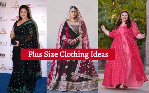 Plus Size Clothing Ideas for different occasion - Indian Wear, saree, lehenga choli, salwar suit, gown and blouse for plus size Indian Party Wear For Plus Size Women, Indian Outfits For Plus Size Women For Wedding, Indian Gowns For Plus Size Women, Plus Size Ethnic Wear Indian Wedding, Plus Size Designer Outfits, Plus Size Fashion For Women Indian Wedding, Plus Size Ethnic Wear Indian, Indian Outfits For Plus Size Women, Lehenga For Plus Size Women