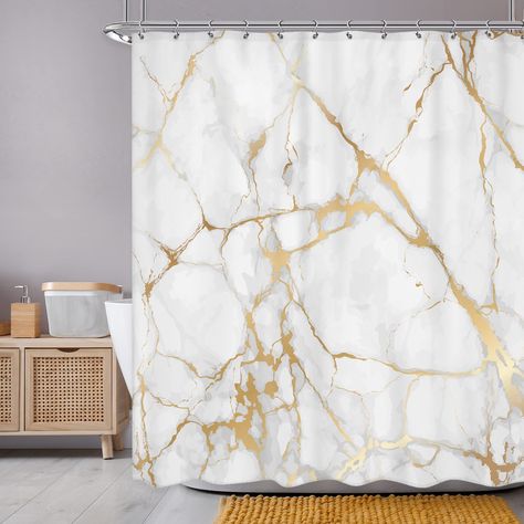 PRICES MAY VARY. 【Design】A abstract shower curtain designed with a marble pattern. It can enhance the beauty of the bathroom. Made of polyester fabric that resists abrasion and maintains good drapability. 【Perfect Decor】Newsely bath curtain printed by advanced printing technology to retain the most natural and vivid colors of the pattern. Small changes bring a new look in your life. 【Suitable Size】60Wx72H. Newsely shower curtain Perfectly sized for most bathtubs and shower stalls. 【Easy Care】It White Marble Shower, Bath Decoration, White And Gold Marble, Marble Shower Curtain, Luxury Texture, Gold Bathroom Decor, Geometric Shower Curtain, Plastic Shower Curtain, Marble Showers