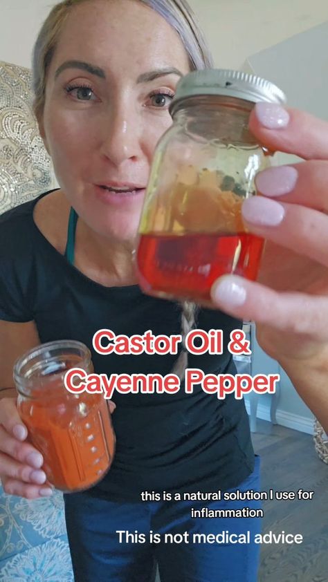 Lauren Gallegos | I love mixing castor oil and cayenne pepper. I've been doing it for years for my sore joints and inflammation. 🌿👉 For more information on... | Instagram Castor Oil For Inflammation, Castor Oil And Cayenne Pepper, Castrol Oil, Castor Oil Uses, Sick Remedies, Cayenne Pepper, Health Knowledge, Oil Uses, Diy Health