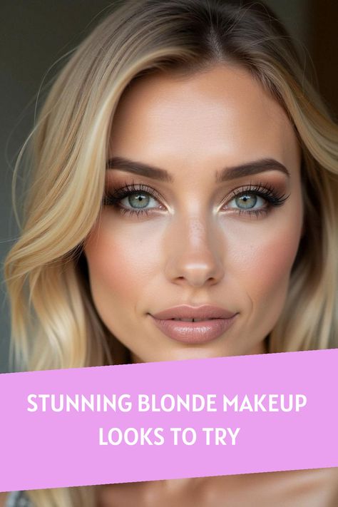 Stunning Blonde Makeup Looks to Try Natural Makeup Look For Blondes, Makeup Looks Green Eyes Blonde Hair, Blonde Hair Glam Makeup, Formal Makeup For Blondes, Makeup For Blonde Hair Green Eyes, Blonde Eye Makeup, Fall Wedding Makeup For Blue Eyes Blonde Hair, Country Glam Makeup, Makeup Ideas For Blue Eyes Blonde Hair